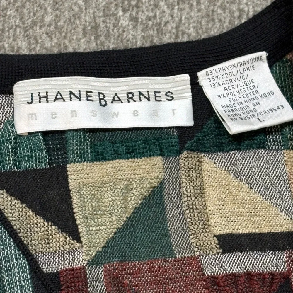 Vtg Jhane Barnes Mens Geometric Tapestry Sweater Vest Wool Blend Large